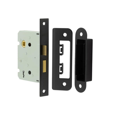 This is an image showing the Frelan - 76mm BL 2/L sashlock square forend & radiused strike plate available to order from T.H. Wiggans Ironmongery in Kendal