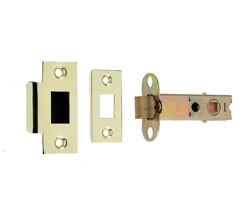 This is an image showing the Frelan - 80mm SS/PB Double sprung tubular latch available to order from T.H. Wiggans Ironmongery in Kendal