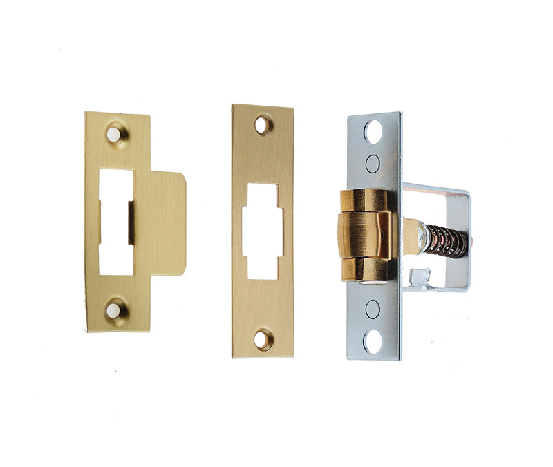 This is an image showing the Frelan - Rollerbolt Catch - Satin Brass available to order from T.H. Wiggans Ironmongery in Kendal