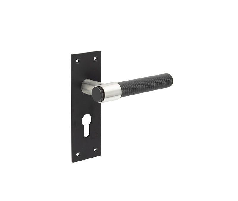 This is an image showing the Frelan - Nero T-Bar Door Handles on Euro Profile Lockplate available to order from T.H. Wiggans Ironmongery in Kendal