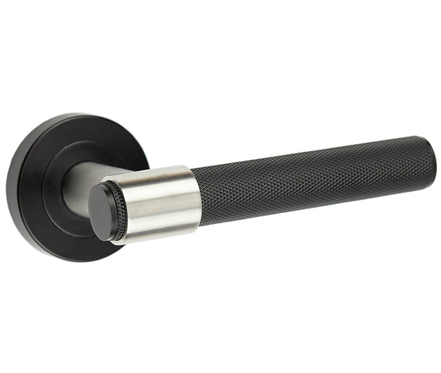 This is an image showing the Frelan - T-bar knurled lever on round rose Matt Black available to order from T.H. Wiggans Ironmongery in Kendal