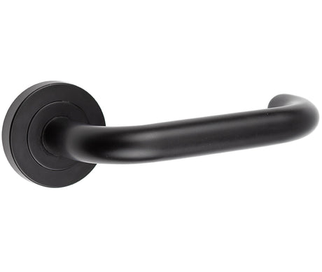 This is an image showing the Frelan - Orbit RTD lever on rose Matt Black available to order from T.H. Wiggans Ironmongery in Kendal