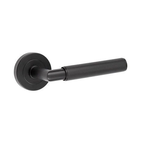 This is an image showing the Frelan - Mitred knurled lever on rose Matt Black available to order from T.H. Wiggans Ironmongery in Kendal