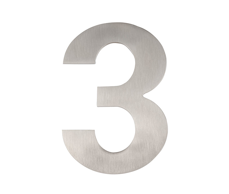 This is an image showing the Frelan - 150mm No.3 Numeral - Grade 304 Satin Stainless Steel available to order from T.H. Wiggans Ironmongery in Kendal