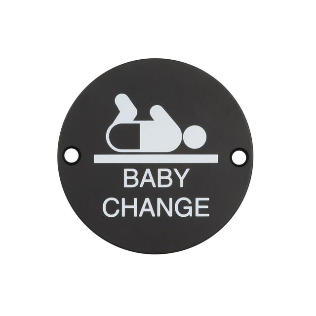 This is an image showing the Frelan - Stainless Steel Baby Change Symbol 75mm Black available to order from T.H. Wiggans Ironmongery in Kendal