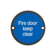 This is an image showing the Frelan - Stainless Steel Fire Door Keep Clear 75mm Black available to order from T.H. Wiggans Ironmongery in Kendal