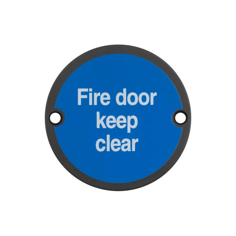 This is an image showing the Frelan - Stainless Steel Fire Door Keep Clear 75mm Black available to order from T.H. Wiggans Ironmongery in Kendal