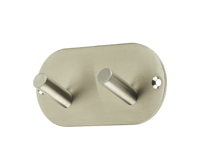 This is an image showing the Frelan - Double Robe Hook - Grade 304 Satin Stainless Steel available to order from T.H. Wiggans Ironmongery in Kendal