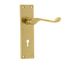 This is an image showing the Frelan - Victorian Scroll Door Handle on Lockplate Polished Brass available to order from T.H. Wiggans Ironmongery in Kendal