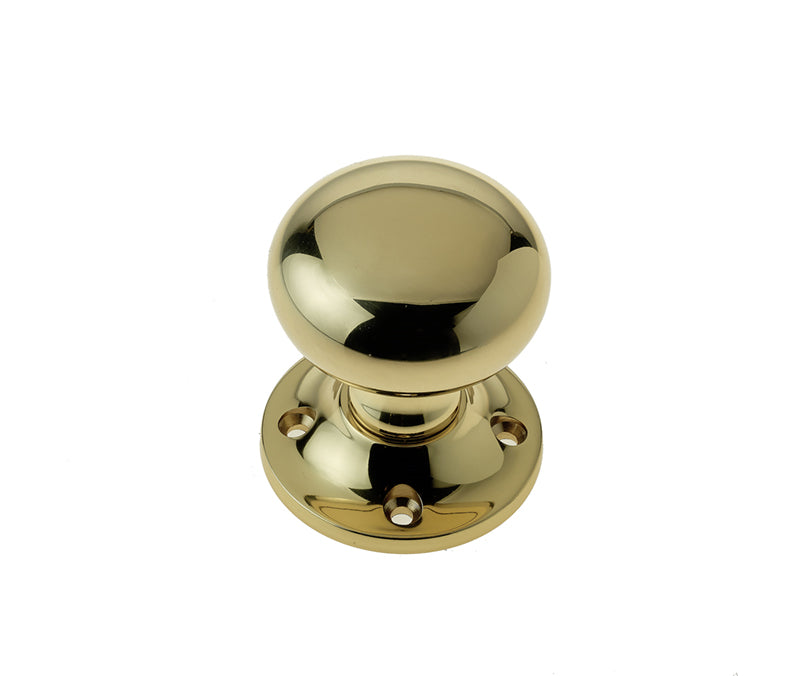 This is an image showing the Frelan - Mushroom Unsprung Mortice Knobs - Polished Brass available to order from T.H. Wiggans Ironmongery in Kendal