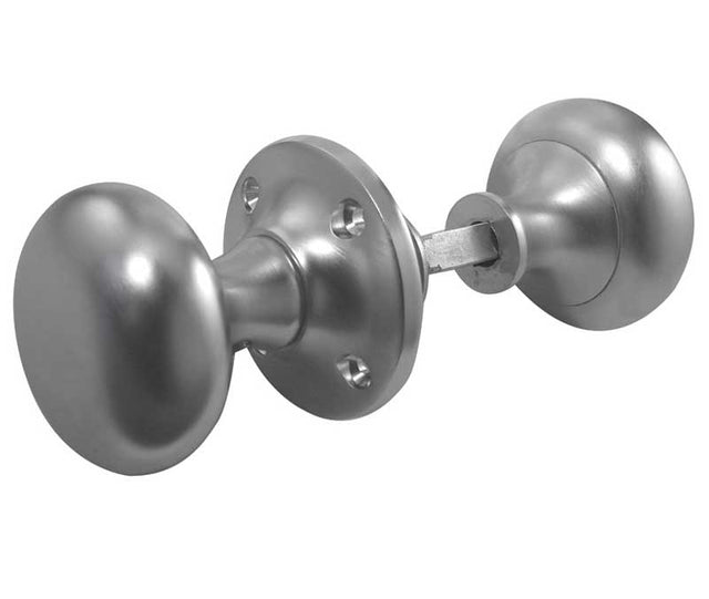 This is an image showing the Frelan - Mushroom Unsprung Rim Knobs - Satin Chrome available to order from T.H. Wiggans Ironmongery in Kendal