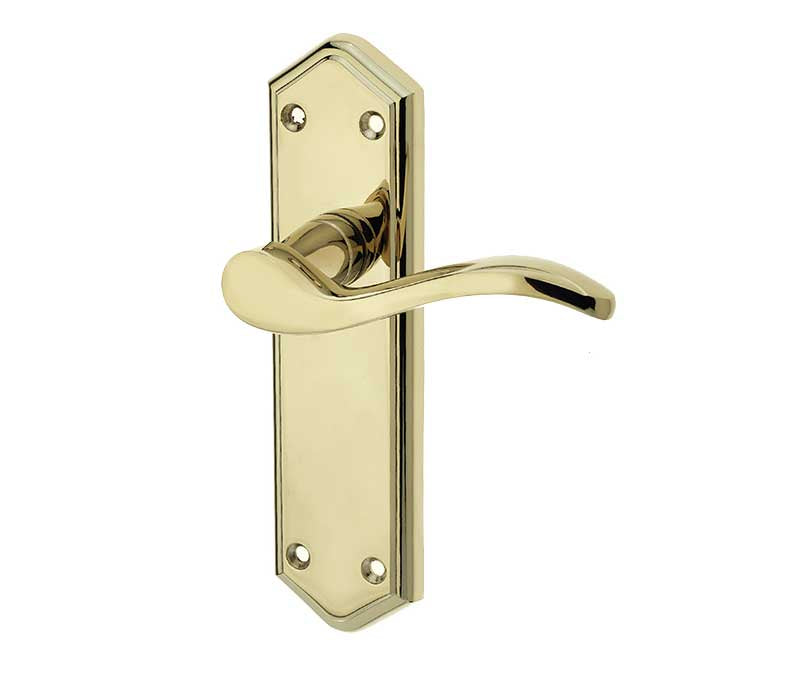 This is an image showing the Frelan - Paris Lever Handles on Backplates - PVD Brass available to order from T.H. Wiggans Ironmongery in Kendal