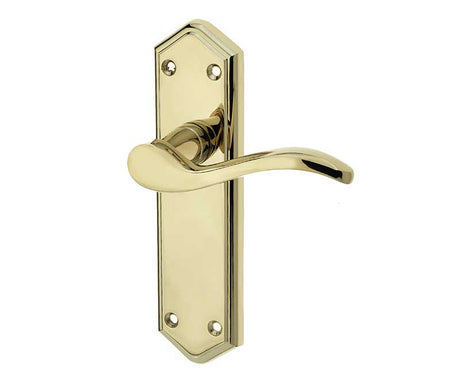 This is an image showing the Frelan - Paris Lever Handles on Backplates - PVD Brass available to order from T.H. Wiggans Ironmongery in Kendal