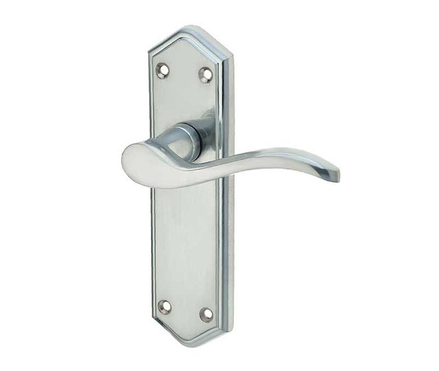 This is an image showing the Frelan - Paris Lever Handles on Backplates - Satin Chrome available to order from T.H. Wiggans Ironmongery in Kendal