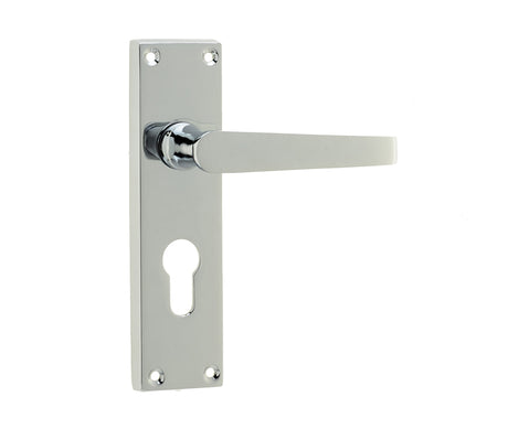 This is an image showing the Frelan - Victorian Straight Door Handles on Euro Profile Lockplate Polished Chro available to order from T.H. Wiggans Ironmongery in Kendal