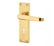 This is an image showing the Frelan - Victorian Straight Door Handle on Lockplate Polished Brass available to order from T.H. Wiggans Ironmongery in Kendal