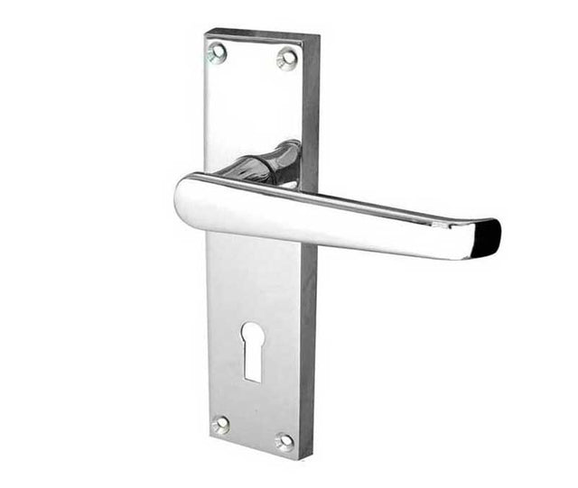 This is an image showing the Frelan - Victorian Straight Door Handle on Lockplate Polished Chrome available to order from T.H. Wiggans Ironmongery in Kendal