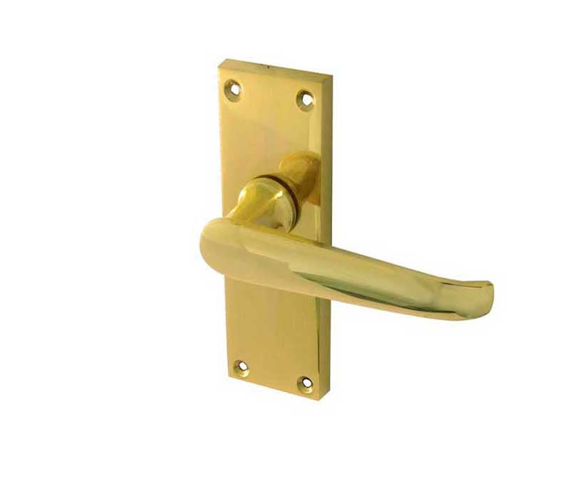 This is an image showing the Frelan - Victorian Straight Door Handle on Short Latchset Plate Polished Brass available to order from T.H. Wiggans Ironmongery in Kendal