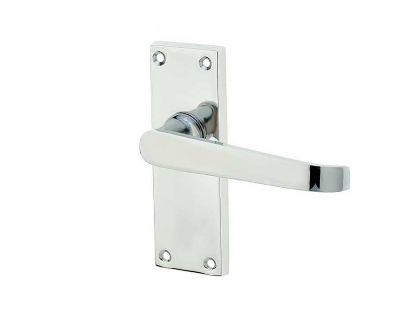 This is an image showing the Frelan - Victorian Straight Door Handle on Short Latchset Plate Polished Chrome available to order from T.H. Wiggans Ironmongery in Kendal