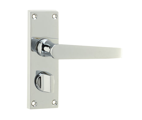 This is an image showing the Frelan - Victorian Straight Door Handle on Privacy Plate Polished Chrome available to order from T.H. Wiggans Ironmongery in Kendal