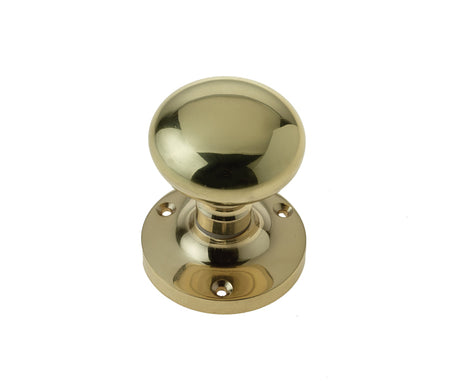 This is an image showing the Frelan - Kontrax Mushroom Mortice Knobs - Polished Brass available to order from T.H. Wiggans Ironmongery in Kendal