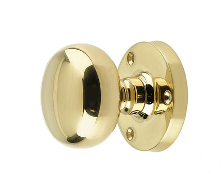 This is an image showing the Frelan - Mushroom Half Sprung Mortice Knobs - Polished Brass available to order from T.H. Wiggans Ironmongery in Kendal