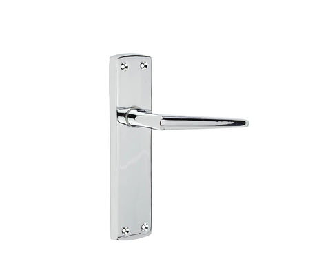 This is an image showing the Frelan - Bray Lever Latch Handles on Backplate - Polished Chrome available to order from T.H. Wiggans Ironmongery in Kendal