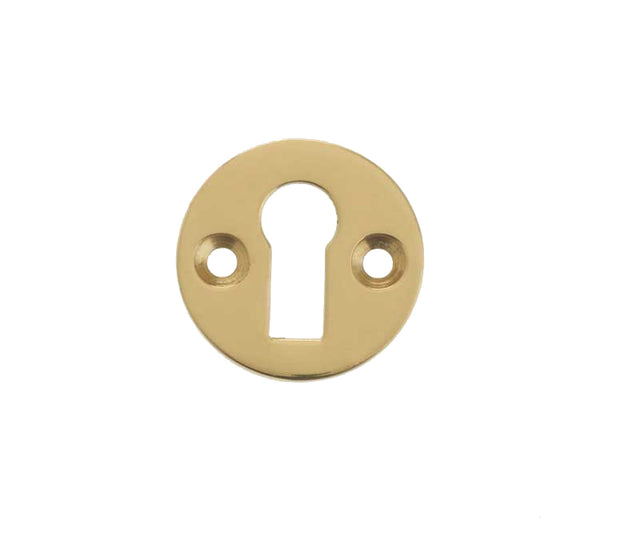 This is an image showing the Frelan - Round Open Escutcheon Standard Keyway - Polished Brass available to order from T.H. Wiggans Ironmongery in Kendal