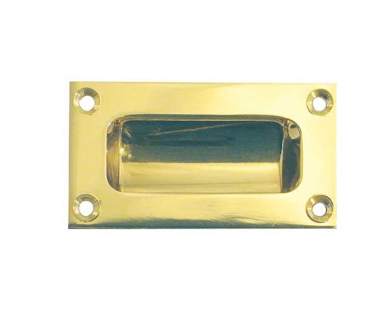 This is an image showing the Frelan - 89x42mm Flush Pull - Polished Brass available to order from T.H. Wiggans Ironmongery in Kendal