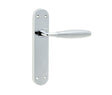 This is an image showing the Frelan - Stylo Lever Latch Handles on Backplate - Polished Chrome/Satin Chrome available to order from T.H. Wiggans Ironmongery in Kendal