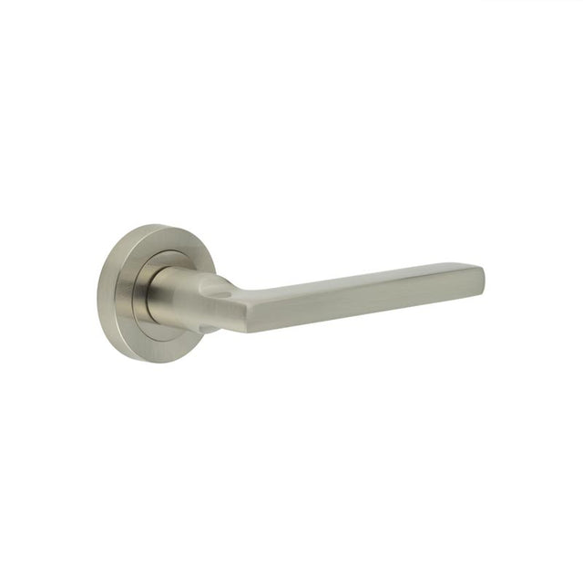 This is an image showing the Frelan - Jet Door Handles in Satin Nickel available to order from T.H. Wiggans Ironmongery in Kendal