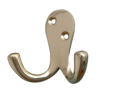 This is an image showing the Frelan - Double Robe Hook - Polished Brass available to order from T.H. Wiggans Ironmongery in Kendal