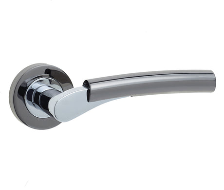 This is an image showing the Frelan - Arkus Levers on Round Rose - Polished Chrome/Black Nickel available to order from T.H. Wiggans Ironmongery in Kendal