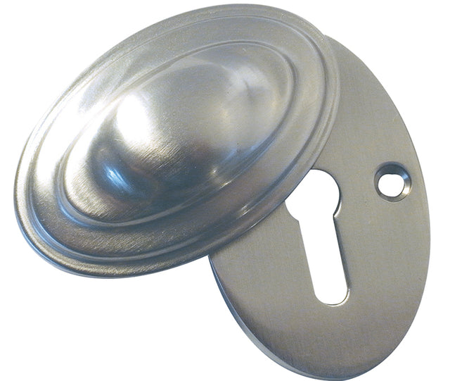 This is an image showing the Frelan - Oval Covered Escutcheon Standard Keyway - Antique Brass available to order from T.H. Wiggans Ironmongery in Kendal