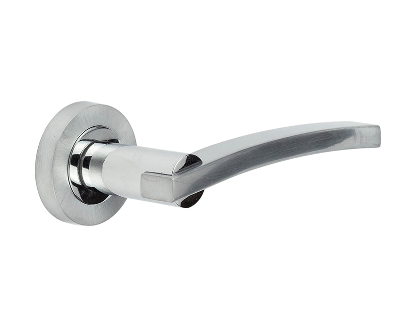 This is an image showing the Frelan - Modena Levers on Round Rose - Polished Chrome/Satin Chrome available to order from T.H. Wiggans Ironmongery in Kendal