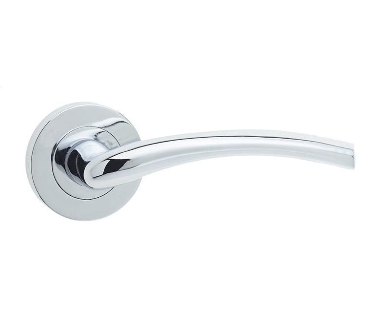 This is an image showing the Frelan - Opal Levers on Round Rose - Polished Chrome available to order from T.H. Wiggans Ironmongery in Kendal