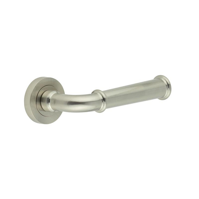 This is an image showing the Frelan - Classic Satin Nickel Lever on rose available to order from T.H. Wiggans Ironmongery in Kendal