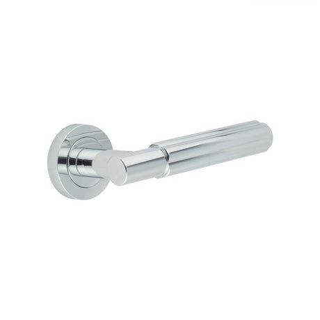 This is an image showing the Frelan - Bloom Polished Chrome Lever on rose available to order from T.H. Wiggans Ironmongery in Kendal