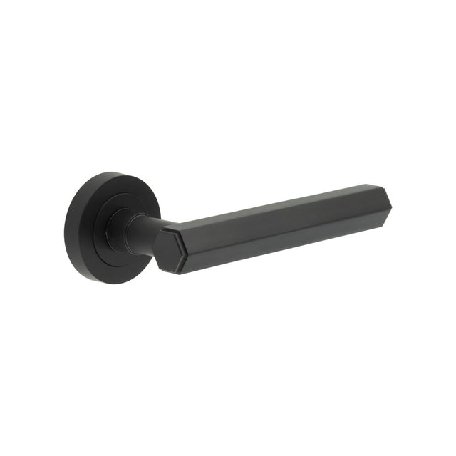 This is an image showing the Frelan - Jedo Hex Black Door Handle available to order from T.H. Wiggans Ironmongery in Kendal