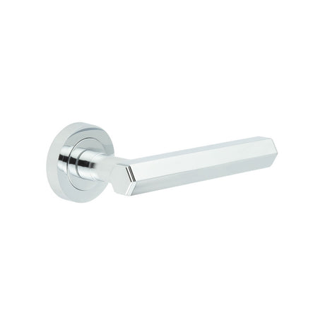 This is an image showing the Frelan - Jedo Hex Polished Chrome Door Handle available to order from T.H. Wiggans Ironmongery in Kendal