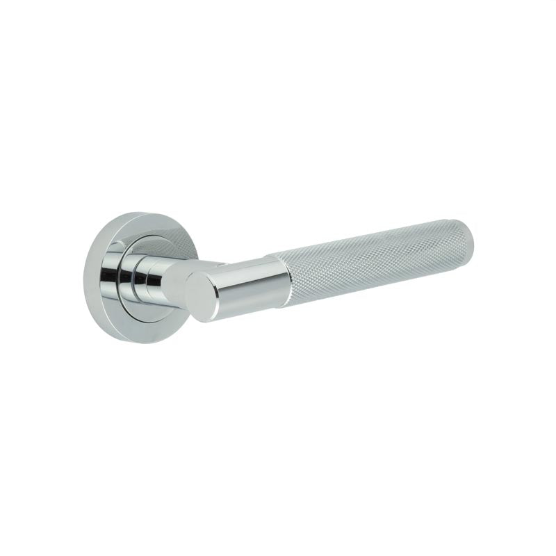 This is an image showing the Frelan - Jedo Bari Knurled Door Handles Polished Chrome available to order from T.H. Wiggans Ironmongery in Kendal