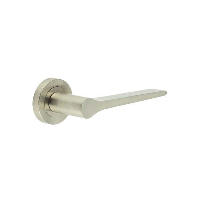 This is an image showing the Frelan - Geo Door Handle in Satin Nickel available to order from T.H. Wiggans Ironmongery in Kendal