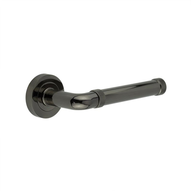 This is an image showing the Frelan - Midtown Black Nickel lever on rose available to order from T.H. Wiggans Ironmongery in Kendal