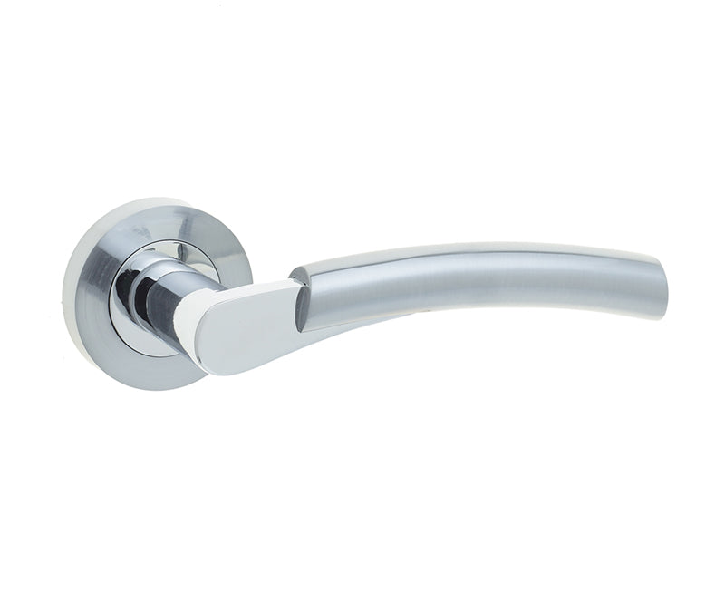 This is an image showing the Frelan - Capri Levers on Round Rose - Polished Chrome/Satin Chrome available to order from T.H. Wiggans Ironmongery in Kendal