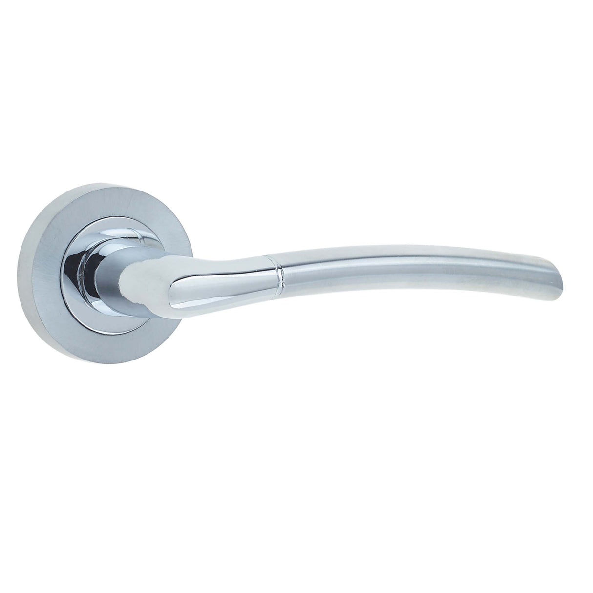 This is an image showing the Frelan - Lorenzo Levers on Round Rose - Polished Chrome/Satin Chrome available to order from T.H. Wiggans Ironmongery in Kendal