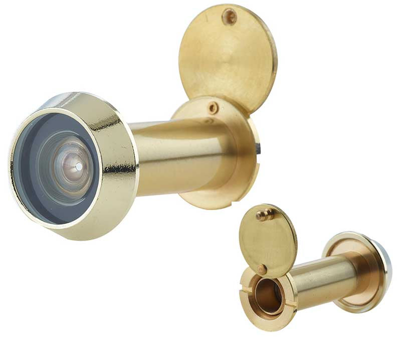 This is an image showing the Frelan - 200 Degree Door Viewer 35-55mm - Polished Brass available to order from T.H. Wiggans Ironmongery in Kendal