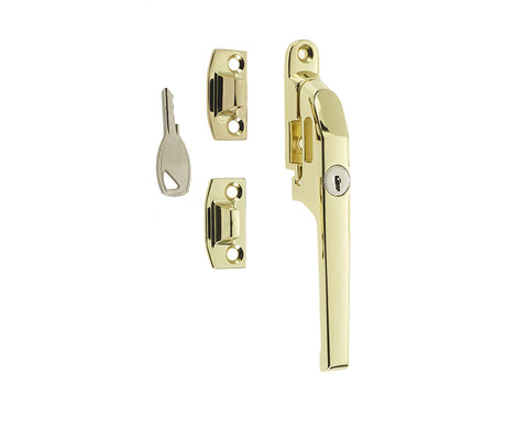 This is an image showing the Frelan - Modern NV Lockable Casement Fastener - Polished Brass available to order from T.H. Wiggans Ironmongery in Kendal