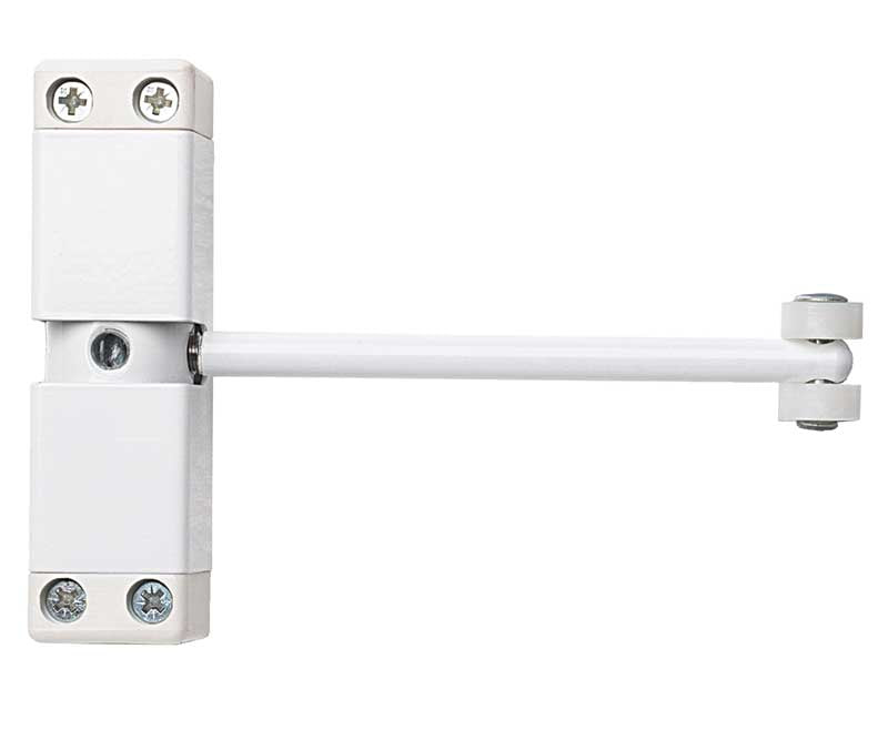 This is an image showing the Frelan - White spring arm door closer available to order from T.H. Wiggans Ironmongery in Kendal