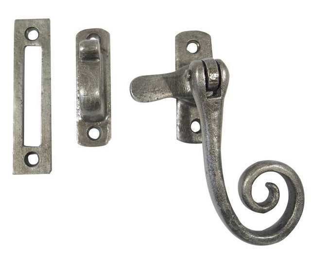 This is an image showing the Frelan - Monkey Tail Casement Fastener Hook & Mortice Plate - Pewter available to order from T.H. Wiggans Ironmongery in Kendal