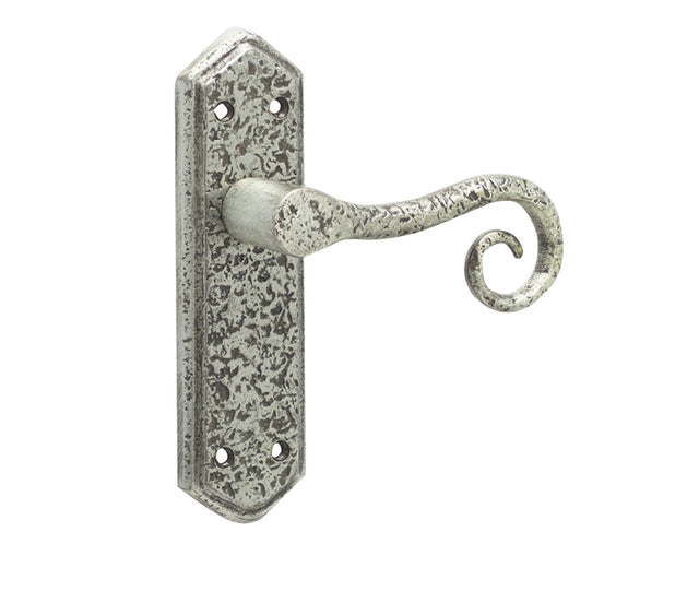 This is an image showing the Frelan - Royal Lever Latch Handles on Backplate - Pewter available to order from T.H. Wiggans Ironmongery in Kendal